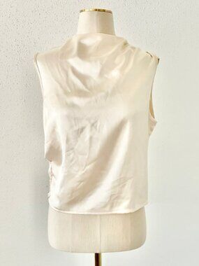 SINCERELY JULES Women's Size Large Beige Gold Satin Effect High Neck Cropped Top